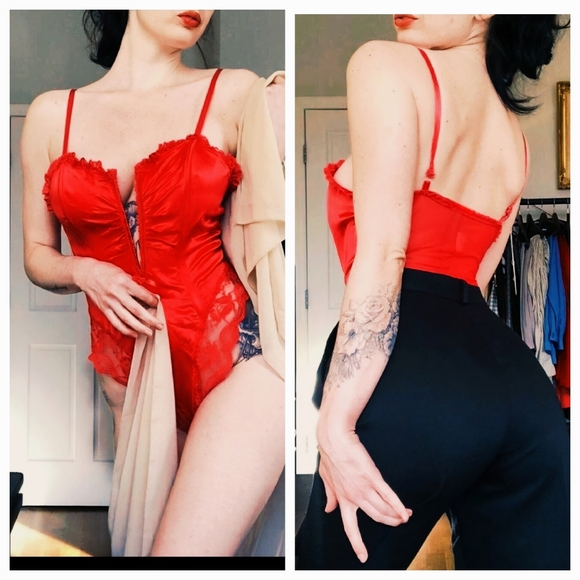 Vintage 1980s Red Teddy Bodysuit by Emil Bole - Picture 3 of 13